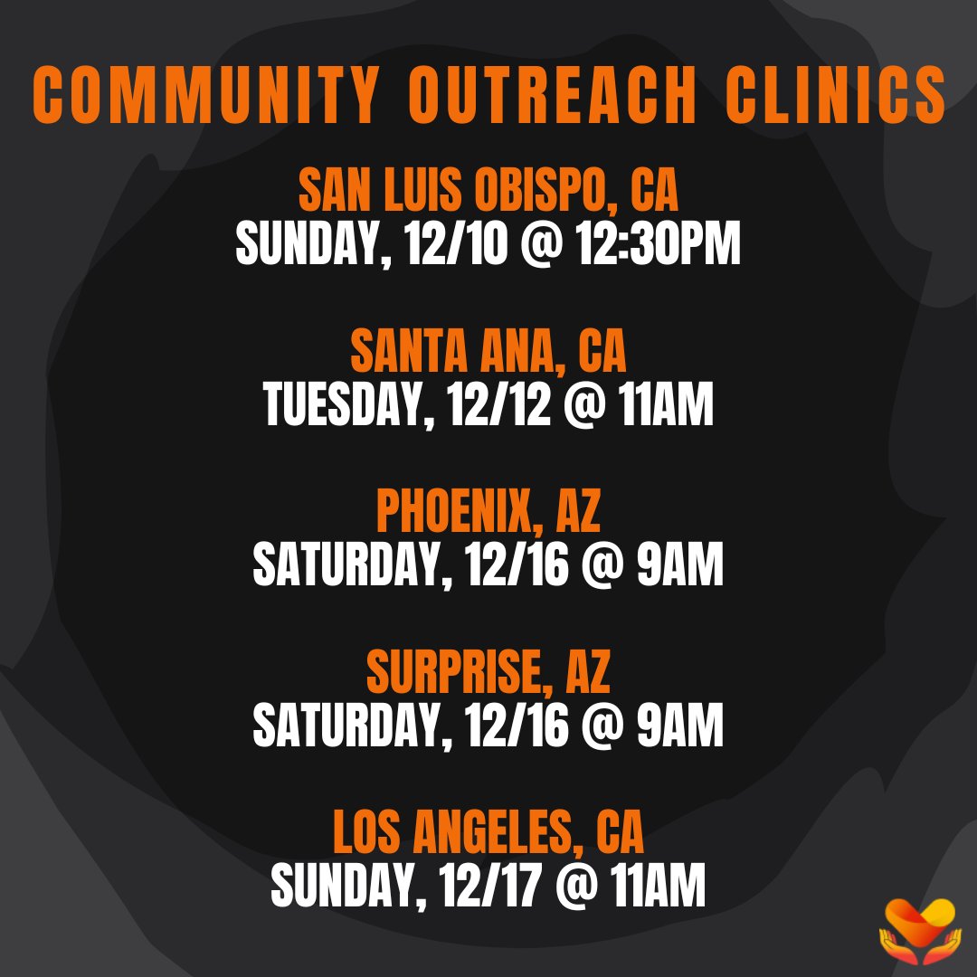 December Clinics:
🏥San Luis Obispo, CA: December 10 @ 12:30PM
🏥Santa Ana, CA: December 12 @ 11AM
🏥Phoenix, AZ: December 16 @ 9AM
🏥Surprise, AZ: December 16 @ 9AM
🏥Los Angeles, CA: December 17 @ 11AM

👉 🔗 Click the link to volunteer: vituitycares.org/contact-us/

#VituityCares