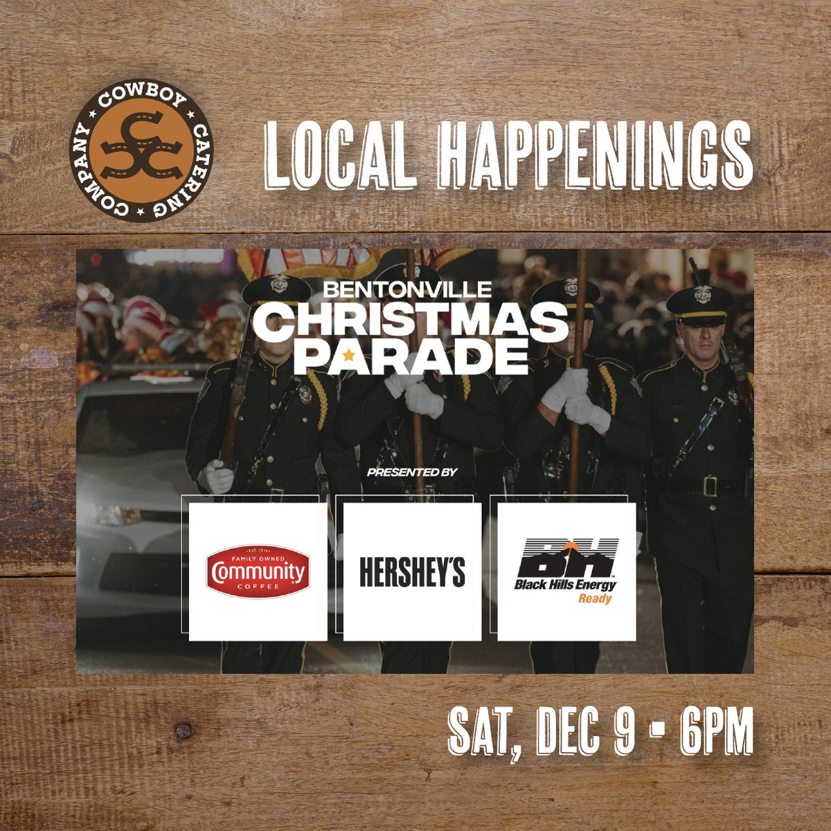 Cowboy_Catering's tweet photo. Are you in the mood for some holiday cheer? Check out the Bentonville Christmas parade happening this Saturday! It's sure to be a fun and festive event that you won't want to miss. https://t.co/oJezrWC4ZL