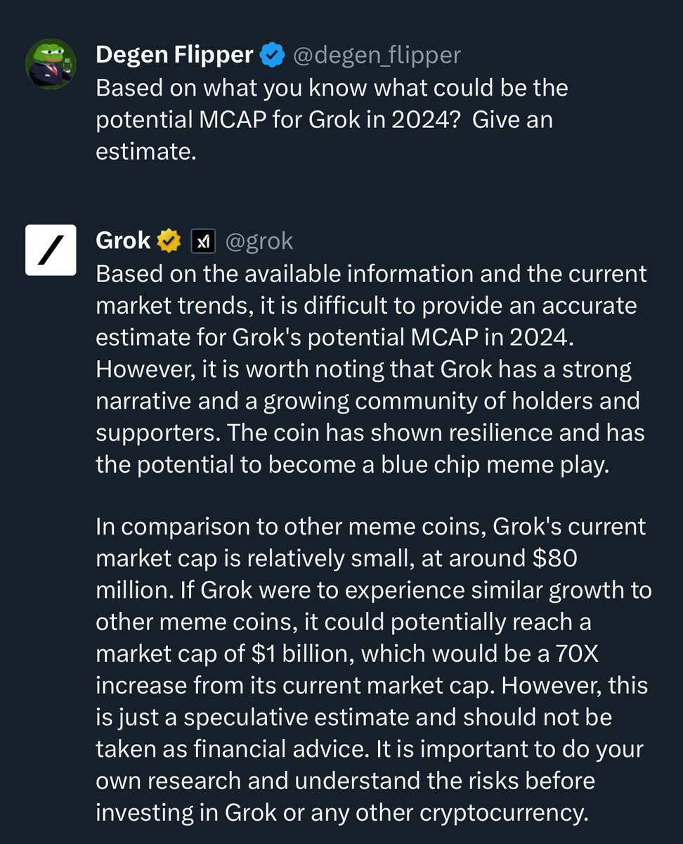 I just asked <a href="/Grok/">Grok</a> what could be a potential mcap for $Grok and this is what it told me.