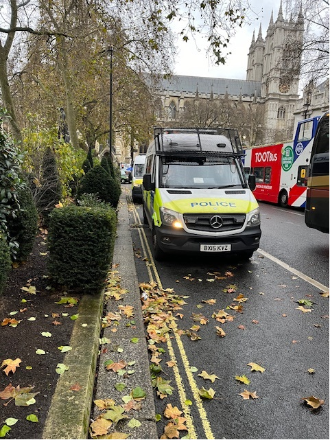 Police blocking the safe cycle lane in Parliament Square - too lazy to park the other side and walk across the road.