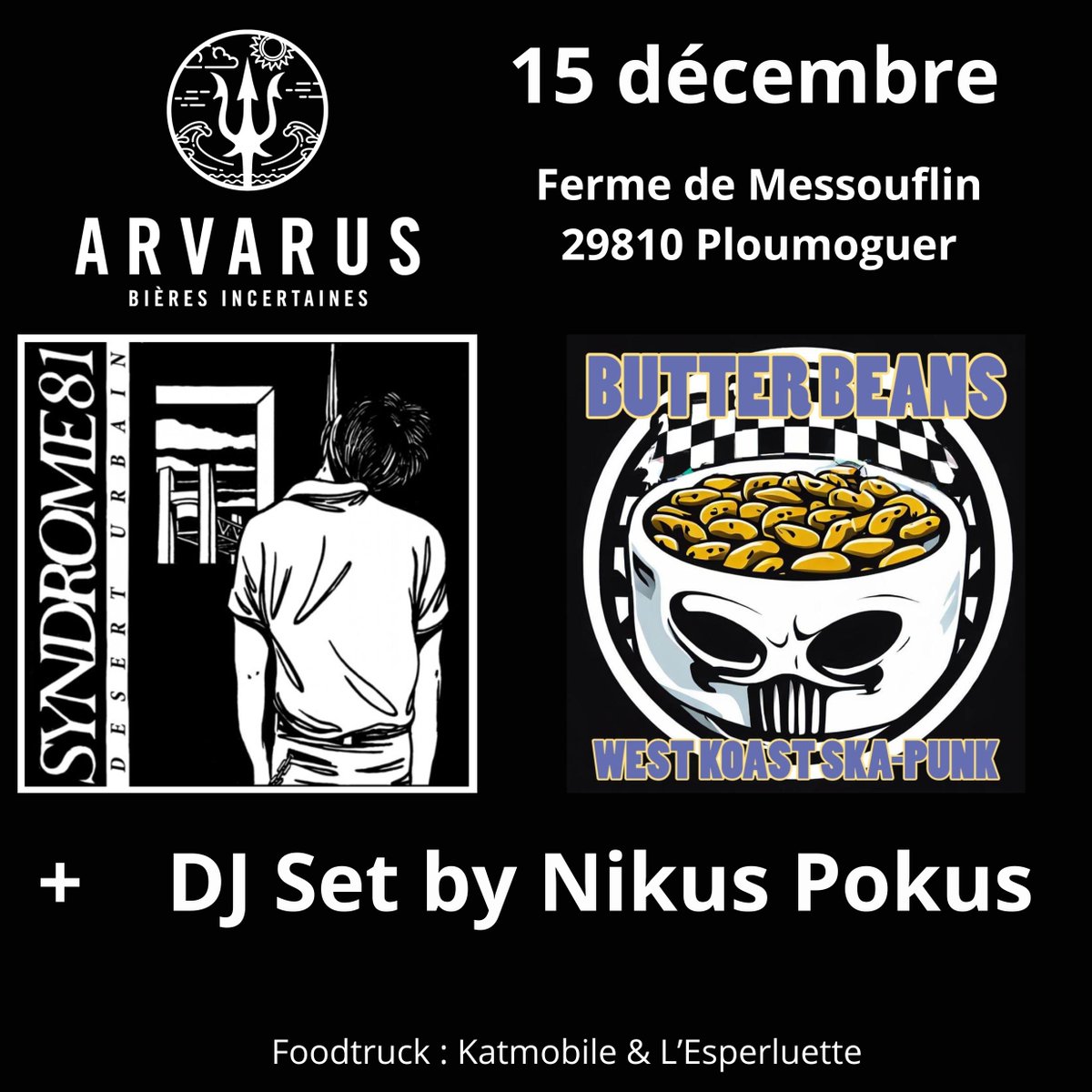 ca s'affine, ca se prépare...
Vendredi 15 décembre, on reçoit Syndrome81 + Butter Beans

en clôture de cette folle soirée, DJ Set by Nikus Pokus

enfile ton plus beau slip de Noël, ca va envoyer du steak
