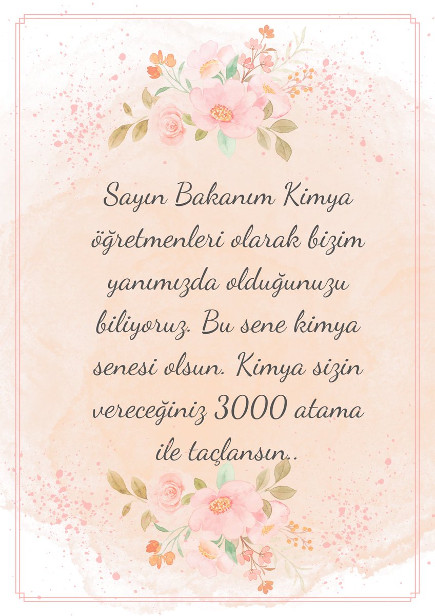 <a href="/Yusuf__Tekin/">Yusuf Tekin</a> <a href="/RTErdogan/">Recep Tayyip Erdoğan</a> <a href="/Pierrakakis/">Kyriakos Pierrakakis</a> Kimya öğretmenleri ne istiyor?
⚠️Adil branş dağılımı
⚠️Meslek ve imam hatip liselerine kimya dersi eklenmesi
⚠️Uygulamalı derslerin konulması(Laboratuvar)  @LeylaMertoglu  <a href="/CihadDemirli/">Cihad Demirli</a> <a href="/h_ibrahim_topcu/">Halil İbrahim TOPÇU</a>
<a href="/cftcblnt/">Bülent ÇİFTCİ</a> <a href="/Yusuf__Tekin/">Yusuf Tekin</a>
#YüzüncüYıla3000Kimya