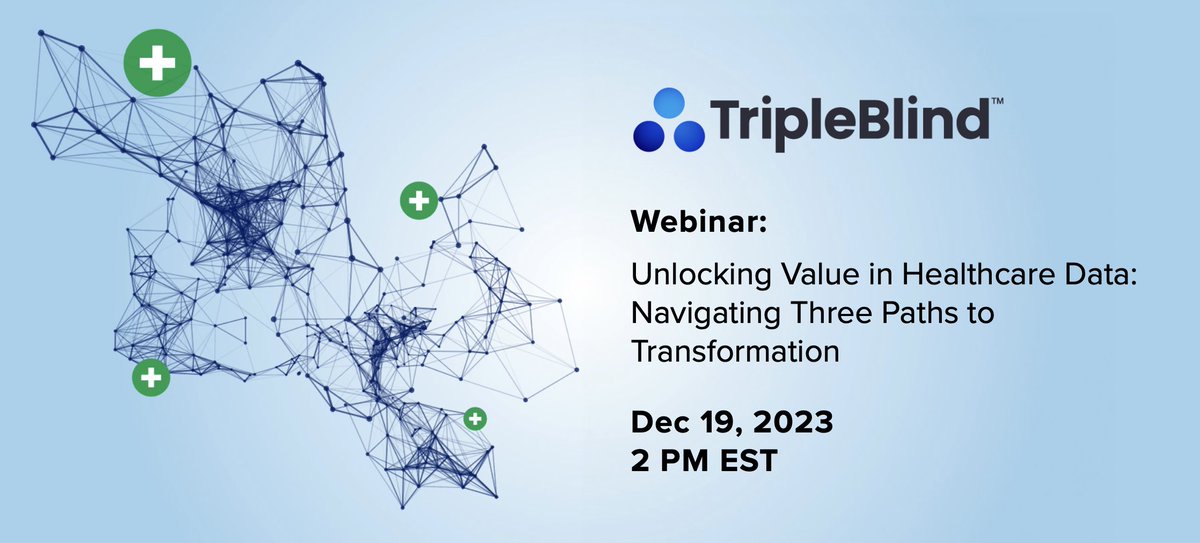 TripleBlind (@tripleblindai) on Twitter photo Save the date! Join us for a webinar on "Unlocking Value in Healthcare Data: Navigating Three Paths to Transformation."
📅 12/19
⏰ 2pm EST
Register here and discover strategies that drive innovation and improve patient outcomes👇 tripleblind.ai/webinar-unlock… Save the date! Join us for a webinar on "Unlocking Value in Healthcare Data: Navigating Three Paths to Transformation."
📅 12/19
⏰ 2pm EST
Register here and discover strategies that drive innovation and improve patient outcomes👇 tripleblind.ai/webinar-unlock…