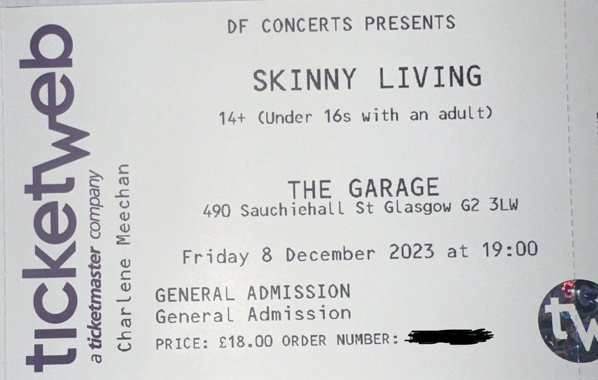 lil_miss_char's tweet photo. Two tickets for Skinny Living tomorrow night at The Garage. It’s been sold out for months I am unable to go, face value £18 each. Must be able to collect tickets https://t.co/0OcEYxZtSh