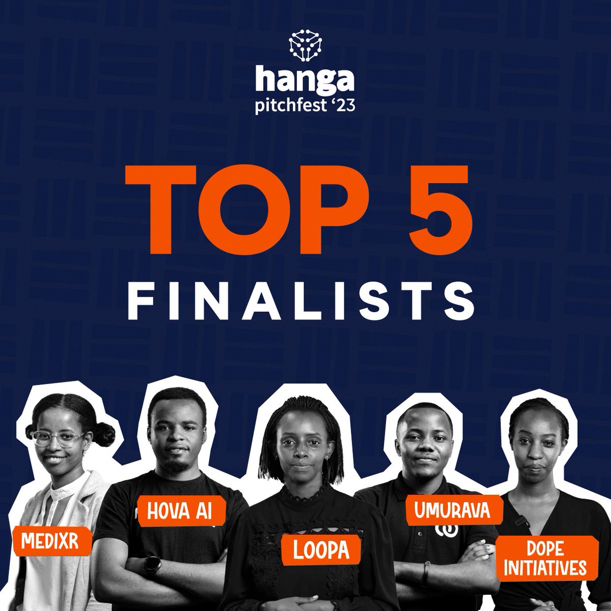 Drumroll 🥁

We're thrilled to present you the top 5 finalists for the
#HangaPitchfest23 🥳

Join us on December 8th at the Kigali Convention Center to witness these amazing startups pitch their ideas and compete for a grand prize of 50 million Rwf🏆

#HangaUhige