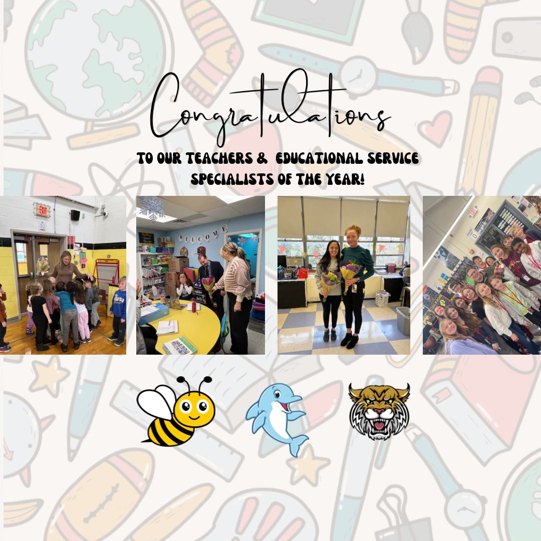 ✨Congrats✨to our teachers &amp; educational specialists of the year!! 

MBD: 
✨ Teacher of the Year - Kelly Salus 
✨ ESP of the Year - Karleen Faliveno
SRD:
✨Teacher of the Year -Marie Ricca
✨ESP  of the Year - Jaclyn Robortaccio
WTB:
✨Teacher of the Year - Christine Lehman
