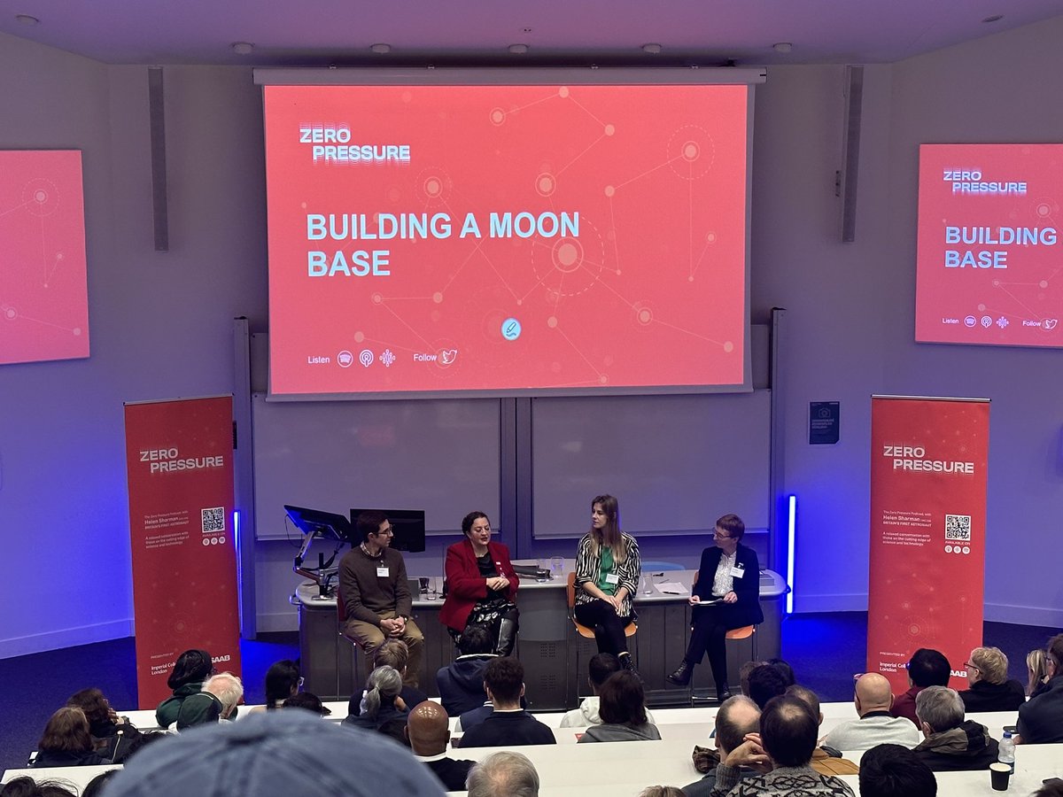 A fantastic discussion today from @imperial_isst on “Building a Moon Base” - with our host Helen Sharman, @DrJillStuart, @joshrasera and Luna architect Monika Brandić Lipińska. We’ve covered everything from building effective low-G homes to the legalities of luna ownership! 🌙🧑‍🚀