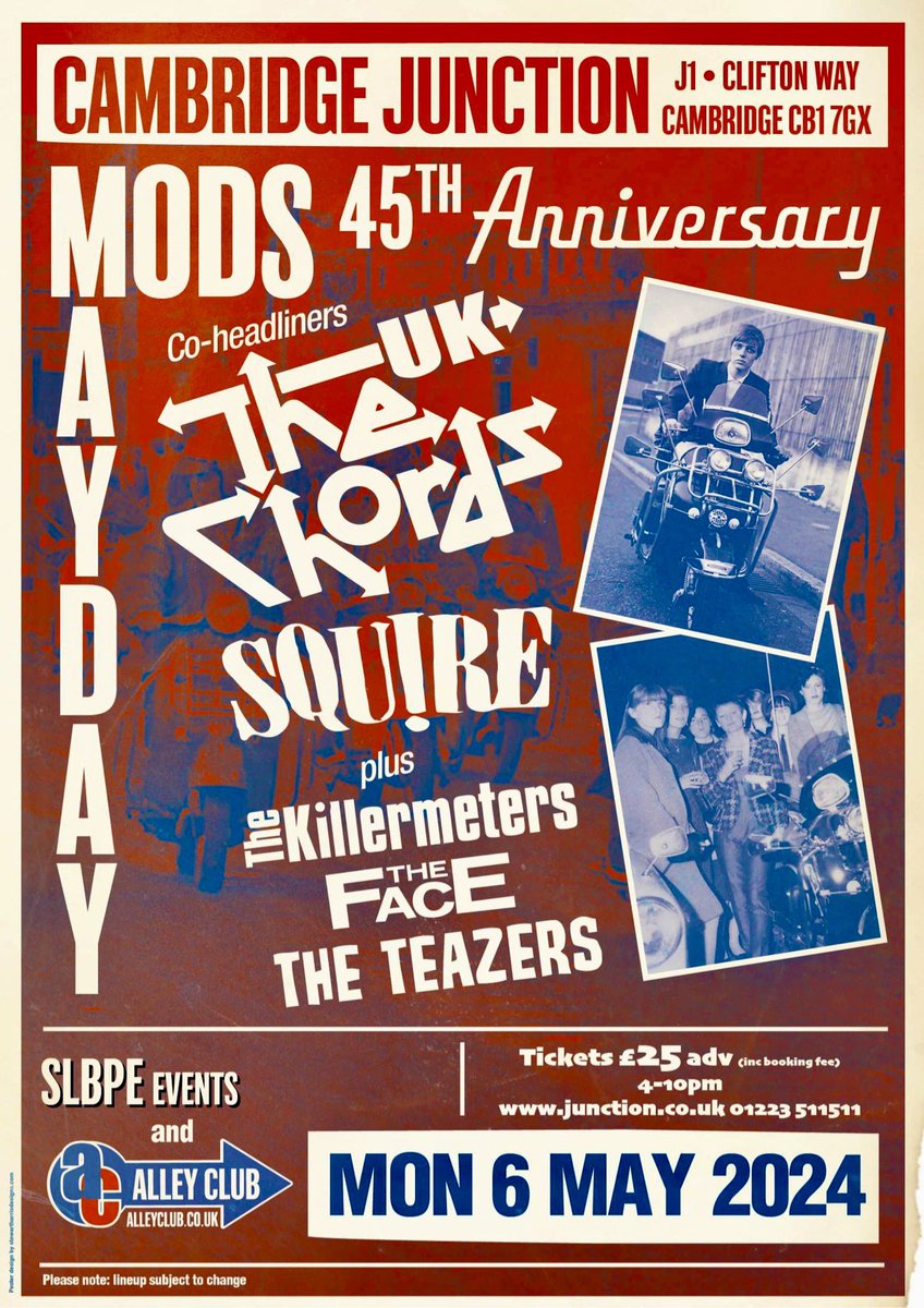 🎯 MODS MAYDAY 45th ANNIVERSARY Delighted to share this with you! We will be playing @ The Cambridge Junction on Bank Holiday Monday, May 6, 2024. We have myself🎸@phopfensperger, original bassist Lee Jacobs & new drummer Simon Rutherford🥁 🎟️ Tickets: junction.co.uk/events/mods-ma…