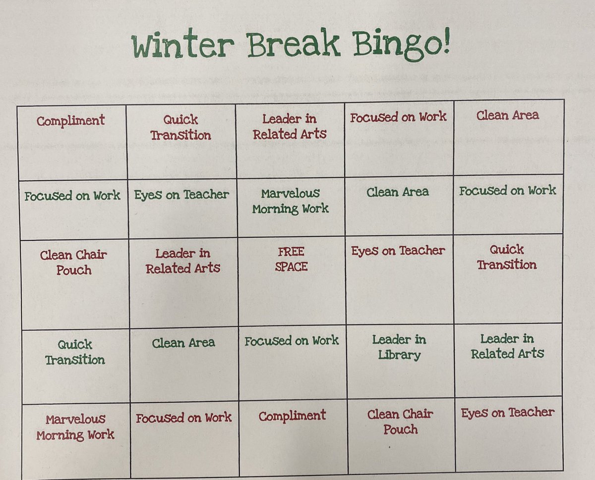Thinking of ways to make it to Winter Break?🫣I’m trying Winter Break Bingo as a class incentive! Don’t want one bad apple to spoil the bunch? We’re doing it individually too! 8 and a half more days….but who’s counting?🙂🙃