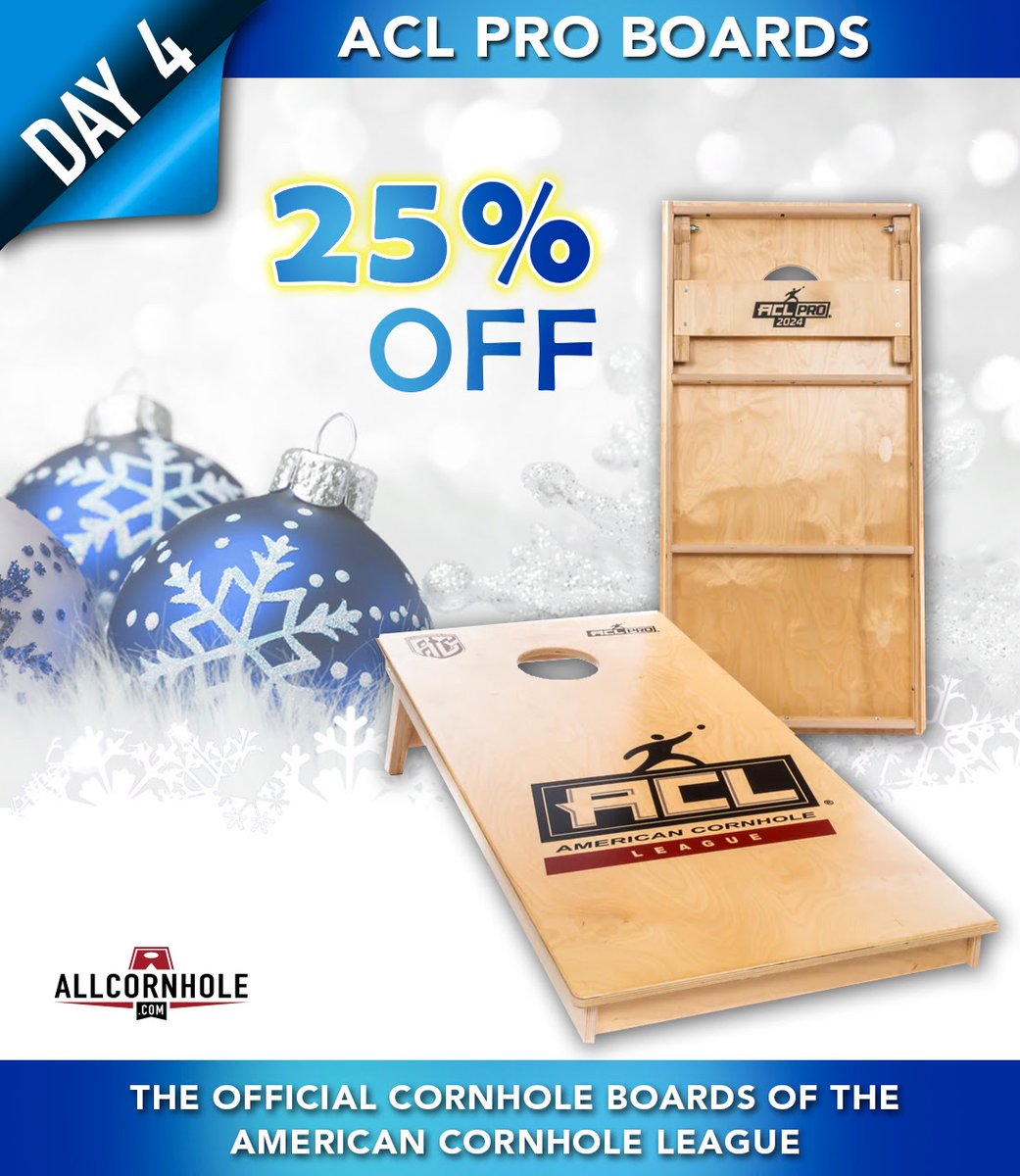 ACL Pro Boards are 25% OFF today only!
Hurry, before our 12 Days of Christmas sale ends.
Watch out for new sales daily.

Discounts are applied at checkout!
Christmas shipping for boards has passed.

allcornhole.com/products/offic…

#allcornhole #12daysofchristmas <a href="/AllCornhole_com/">AllCornhole</a>