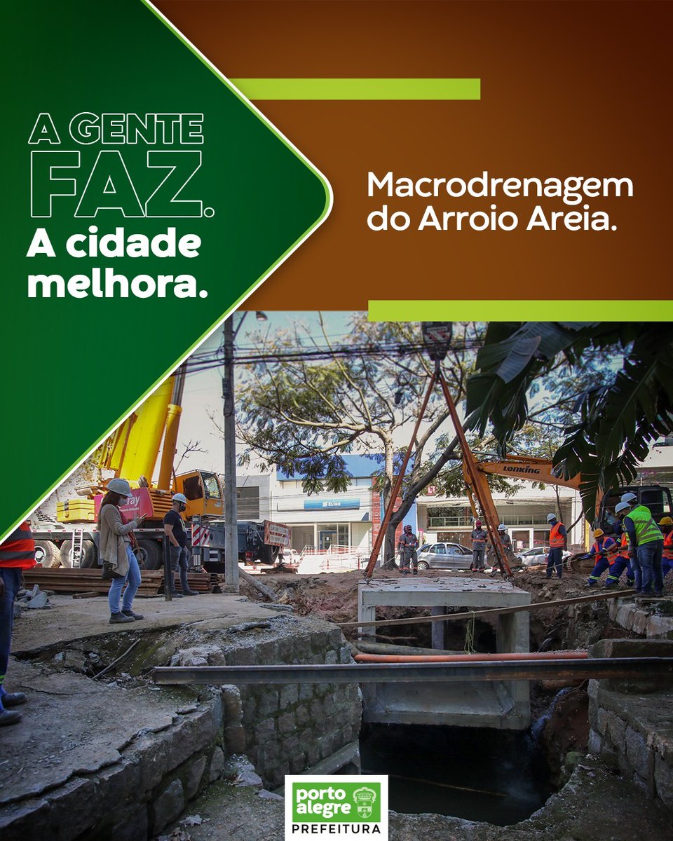 Prefeitura_POA's tweet photo. 👉 Estamos realizando diversas intervenções da Macrodrenagem do Arroio Areia.
💧O objetivo das 26 obras é amenizar alagamentos históricos e acúmulos de água em 14 bairros das zonas Leste, Norte e Noroeste, beneficiando cerca de 180 mil moradores.
#AGenteFaz #ACidadeMelhora https://t.co/mgt4RsTbvA