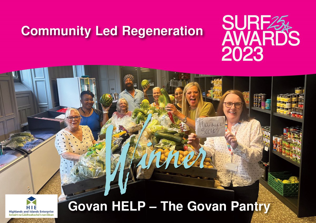 SURFscot's tweet photo. #SURFAwards25 @JoeFitzSNP announces the winner of the 2023 Community Led Regeneration Award. It's @GovanHelp – The Govan Pantry. Congratulations! 🥂 https://t.co/6kMlNZ4ZnF