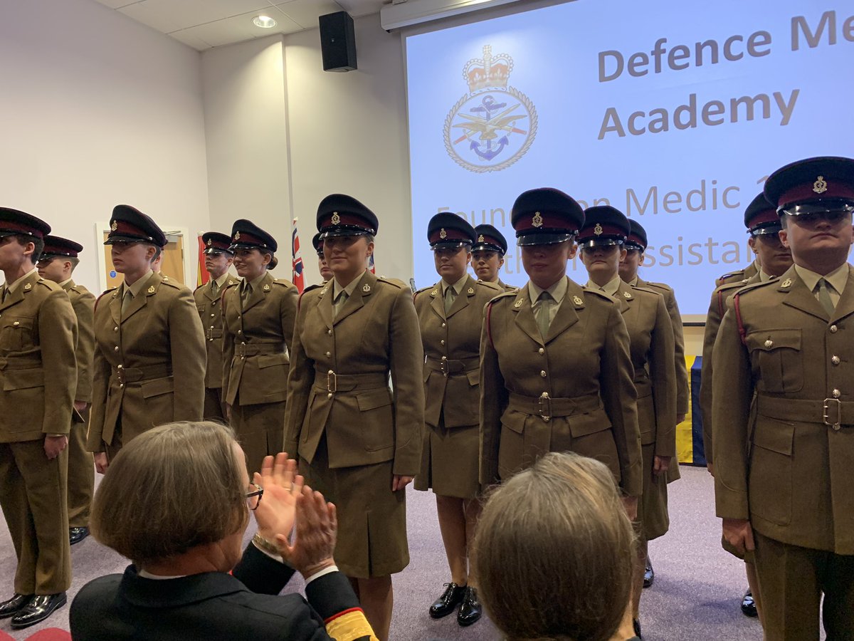 AMSCorpsCol's tweet photo. Graduation day for Foundation Medic 17 and Health Care Assistant course 001/23 from @DMS_DefMedAcad.

The #NextGen of @ArmyMedServices Combat Medical Technicians and Health Care Assistants.

Pte Trott #RAMC and Pte Rai #QARANC top academic students for the #Apprenticeship 👏🏼 https://t.co/bb8CZmy8FV