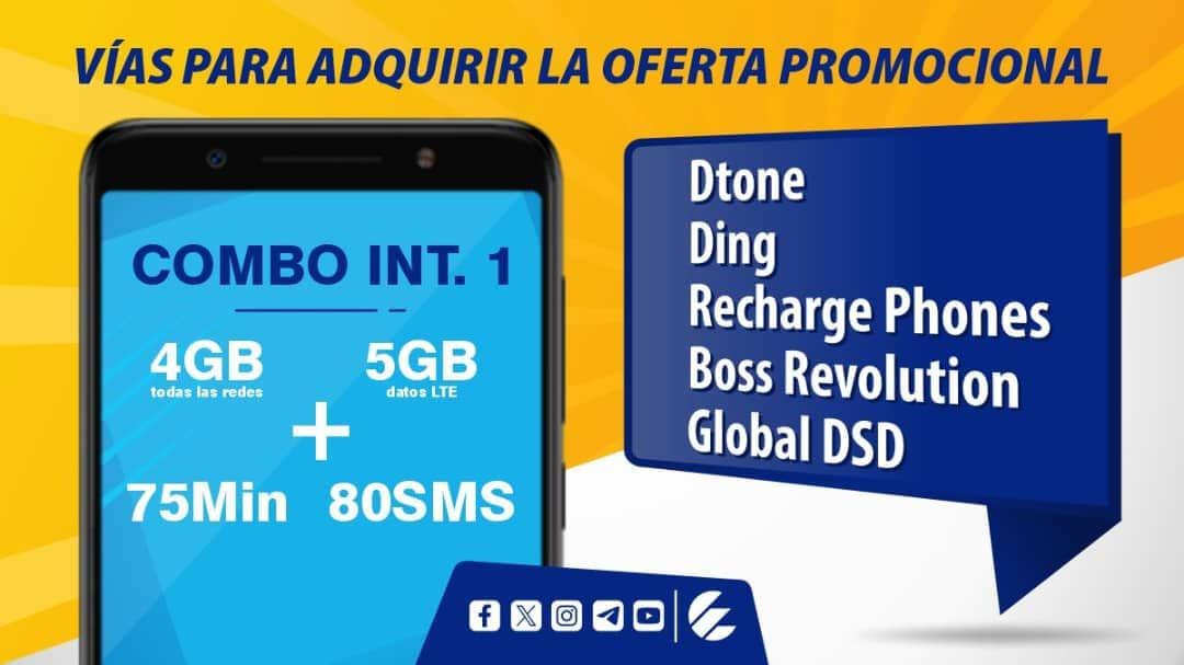 ¡Este diciembre mantente cerquita 🤗 de los tuyos!

Con nuestro combo INTERNACIONAL1 puedes disfrutar 📲 de 4GB (Todas las redes) + 5GB LTE + 75 MIN + 80 SMS.

Disponible a través de los distribuidores 🌏 internacionales hasta el 10 de diciembre.