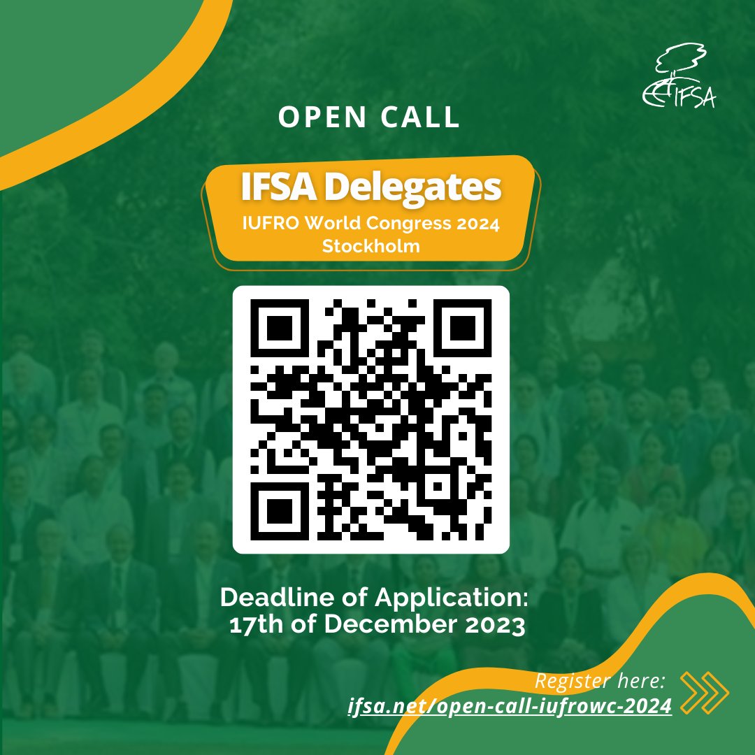 IFSAdotnet's tweet photo. The International Forestry Students' Association (IFSA) is currently looking IFSA members to be delegates at the upcoming IUFRO World Congress 2024. 

More info: https://t.co/4SA8wlIrHJ
Register here: https://t.co/fs4X8VpZGC

#IUFRO2024 #OpenCall #ifsadotnet https://t.co/UURp1gVgRI