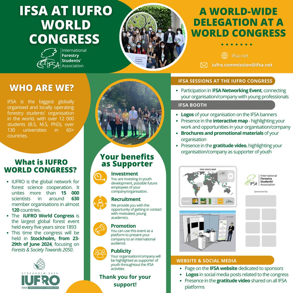 IFSAdotnet's tweet photo. The International Forestry Students' Association (IFSA) is currently looking IFSA members to be delegates at the upcoming IUFRO World Congress 2024. 

More info: https://t.co/4SA8wlIrHJ
Register here: https://t.co/fs4X8VpZGC

#IUFRO2024 #OpenCall #ifsadotnet https://t.co/UURp1gVgRI