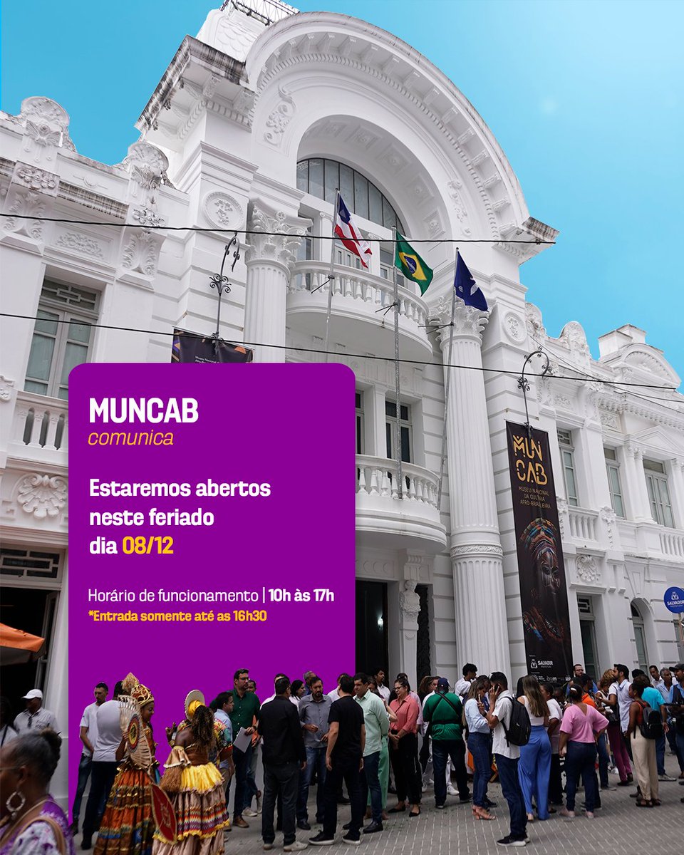 muncaboficial's tweet photo. Que tal aproveitar o feriado de 8 de dezembro com a gente? 🥰 O Muncab estará de portas abertas para você curtir momentos incríveis com a exposição "Um Defeito de Cor - Itinerância Salvador" e, logo após, fazer aquele lanche massa na Mímu Cafeteria! https://t.co/NyVUfl24yz