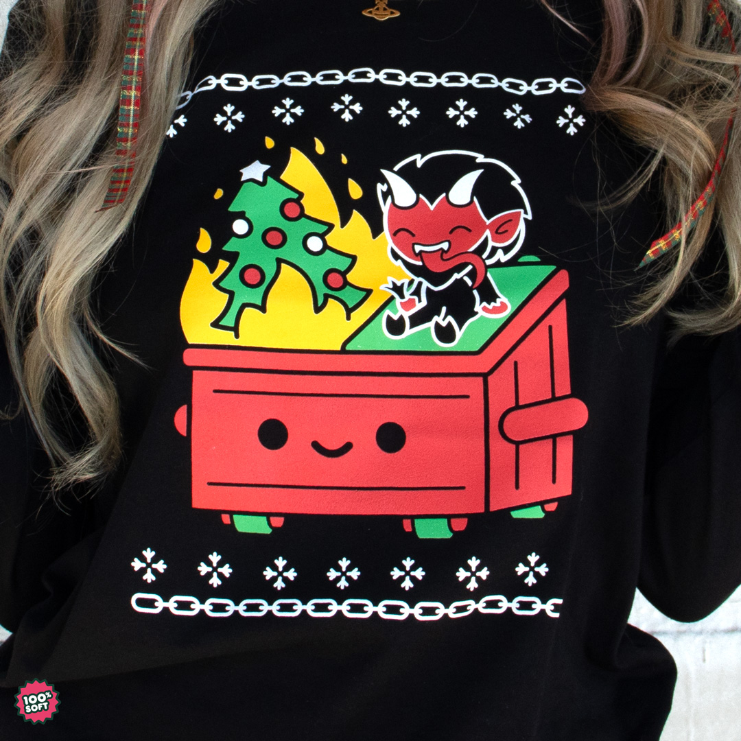 Offer a passive-aggressive holiday vibe to your friends, family, and co-workers alike with this Merry Krampus Dumpster Fire Long-Sleeve Tee.⁠ Get yours at 100soft.shop on Friday 12/8 at 10am PST, $35-$40 each.⁠