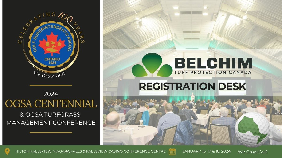OGSA staff &amp; registration desk sponsor <a href="/BelchimTurf/">Belchim Turf Protection Canada</a>, can't wait to say hello at the 2024 Turfgrass Management Conference's registration desk! You won't want to miss this extra special event in the OGSA's 100th year! Register now! buff.ly/416hijh