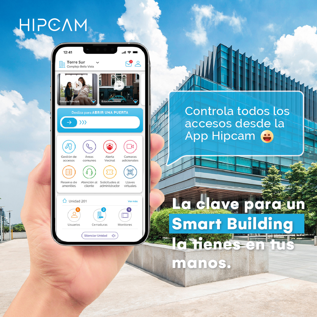 Transforma tu edificio en un ecosistema de innovación y seguridad con Hipcam. Gestiona el acceso a tu edificio y departamento de manera digital y segura, fusionando comodidad y tecnología avanzada con la App Hipcam.