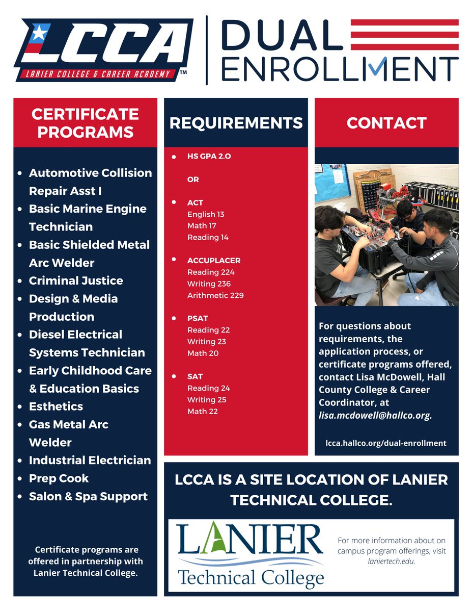 LCCA Dual Enrollment (@duallcca) on Twitter photo Time to Apply! NEW Programs offered for next school year. <a href="/Hall_Schools/">Hall County Schools</a> <a href="/LanierTech/">Lanier Tech</a> <a href="/LCCA_HS/">Lanier College & Career Academy</a> #CareerReady Time to Apply! NEW Programs offered for next school year. <a href="/Hall_Schools/">Hall County Schools</a> <a href="/LanierTech/">Lanier Tech</a> <a href="/LCCA_HS/">Lanier College & Career Academy</a> #CareerReady