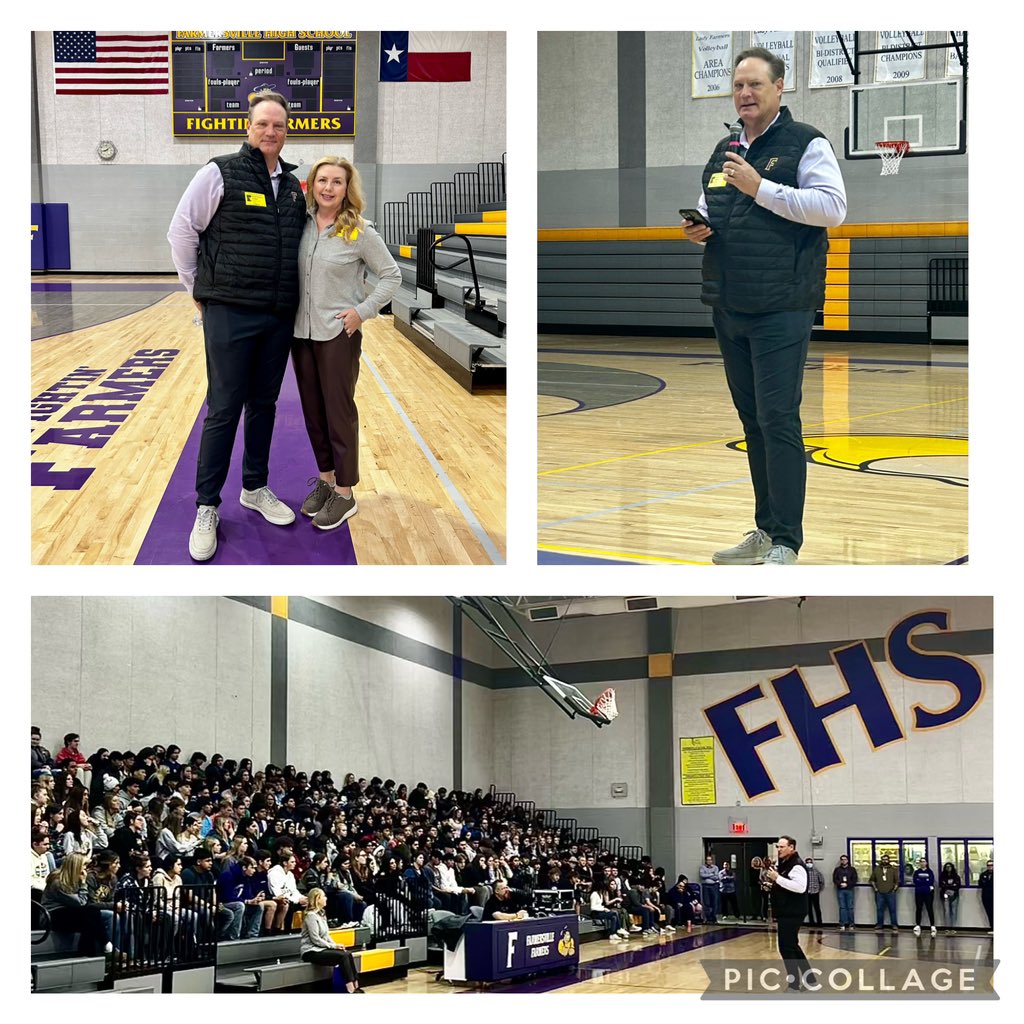 Thank you to Mayor Wiebold and Farmersville’s First Lady for visiting FHS today! The Mayor’s message on great influencers who have come from Farmersville and on the power of empathetic service was powerful! #FHSfarmers #FARMERfamily #LKGFA #LevelUp #FAMOUSinFARMERSVILLE