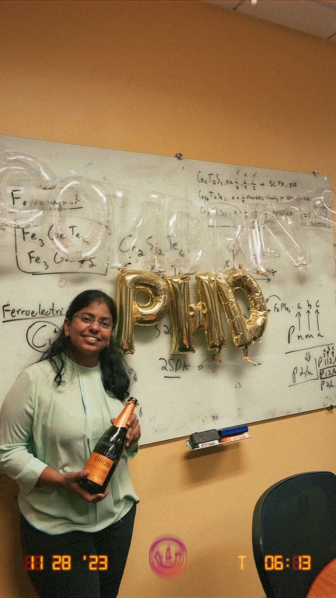 RodriguezLabUMD's tweet image. Congratulations Dr. Lahari Balisetty! PhD #11 from the Rodriguez Lab. Her wonderful work on solving the structure of misfit layers and twisted layers was some of the most interesting crystallography coming out of our lab recently. Cheers to her future in materials research!
