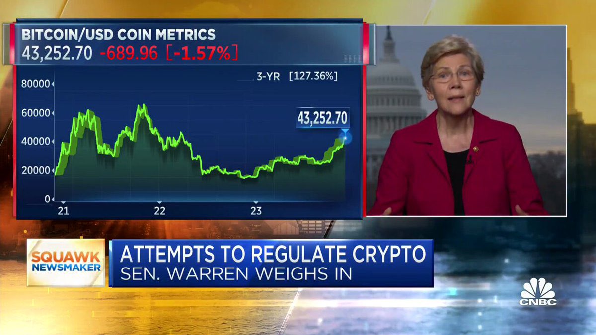 JUST IN: 🇺🇸 US Senator Elizabeth Warren says "there's a new threat out there, it's #crypto" and "we can't allow that to continue."