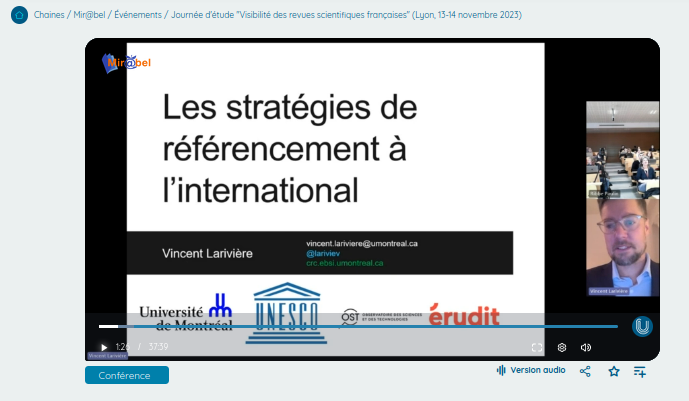 [Captation vidéo disponible sur la chaîne Canal-U de Mir@bel]
Tour d'horizon des stratégies de référencement à l'international pour les revues scientifiques, par Vincent Larivière 
@lariviev <a href="/UMontreal/">Université de Montréal</a> <a href="/eruditorg/">Érudit</a>
▶️canal-u.tv/chaines/mirabe…
  #Mirabel2022