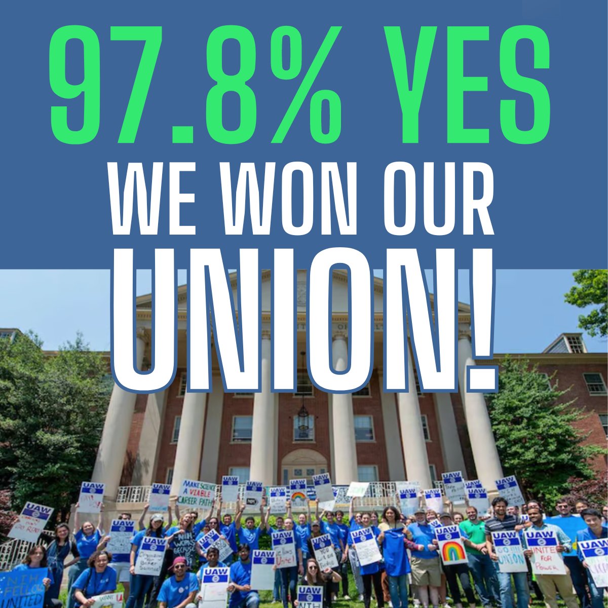 We won our union! We are the largest union of federal employees to form in more than a decade, and the first union of Fellows ever at a federal research facility. We’ve made history together. 💪