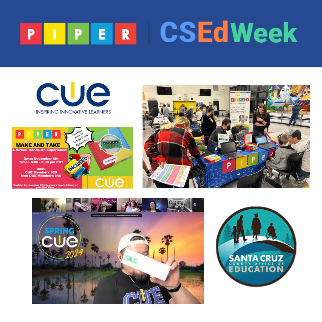 StartWithPiper's tweet image. 👩🏼💻🙌 Celebrating CSEdWeek with a cheer! Piper says thank you to our CUEmunity who joined us for the first Piper Make & Take and Santa Cruz COE who invited us to participate at CSEdWeek Community Night on Tuesday! #HourofCode #CSEdWeek #ImpactsofComputing #WeAreCUE #SantaCruzCOE