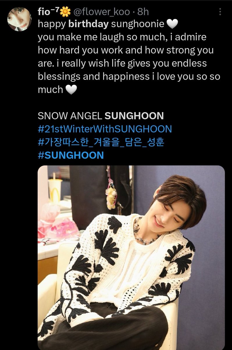 flowrjk's tweet photo. 4 years celebrating sunghoon's life 🥲🤍

SNOW ANGEL SUNGHOON
#21stWinterWithSUNGHOON
#가장따스한_겨울을_담은_성훈 
#PSH_WinterMasque 
#엔하이픈_성훈 #SUNGHOON 
#성훈 @ENHYPEN_members https://t.co/8fnAh6q3jY