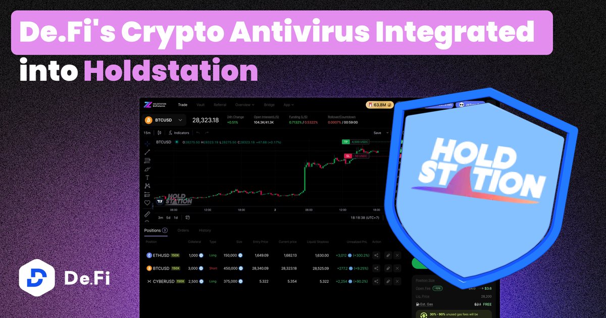 De.Fi (@defi) on Twitter photo 🚨 Holdstation users are now protected by DeFi's Web3 Antivirus!
⚡️ We've partnered with <a href="/HoldstationW/">Holdstation - The DeFAI Smart Wallet</a> to integrate our Crypto Antivirus API into their Smart Wallet!
Holdstation users can now scan contracts, tokens, and NFTs for potential risks before interacting with them 👇 🚨 Holdstation users are now protected by DeFi's Web3 Antivirus!
⚡️ We've partnered with <a href="/HoldstationW/">Holdstation - The DeFAI Smart Wallet</a> to integrate our Crypto Antivirus API into their Smart Wallet!
Holdstation users can now scan contracts, tokens, and NFTs for potential risks before interacting with them 👇