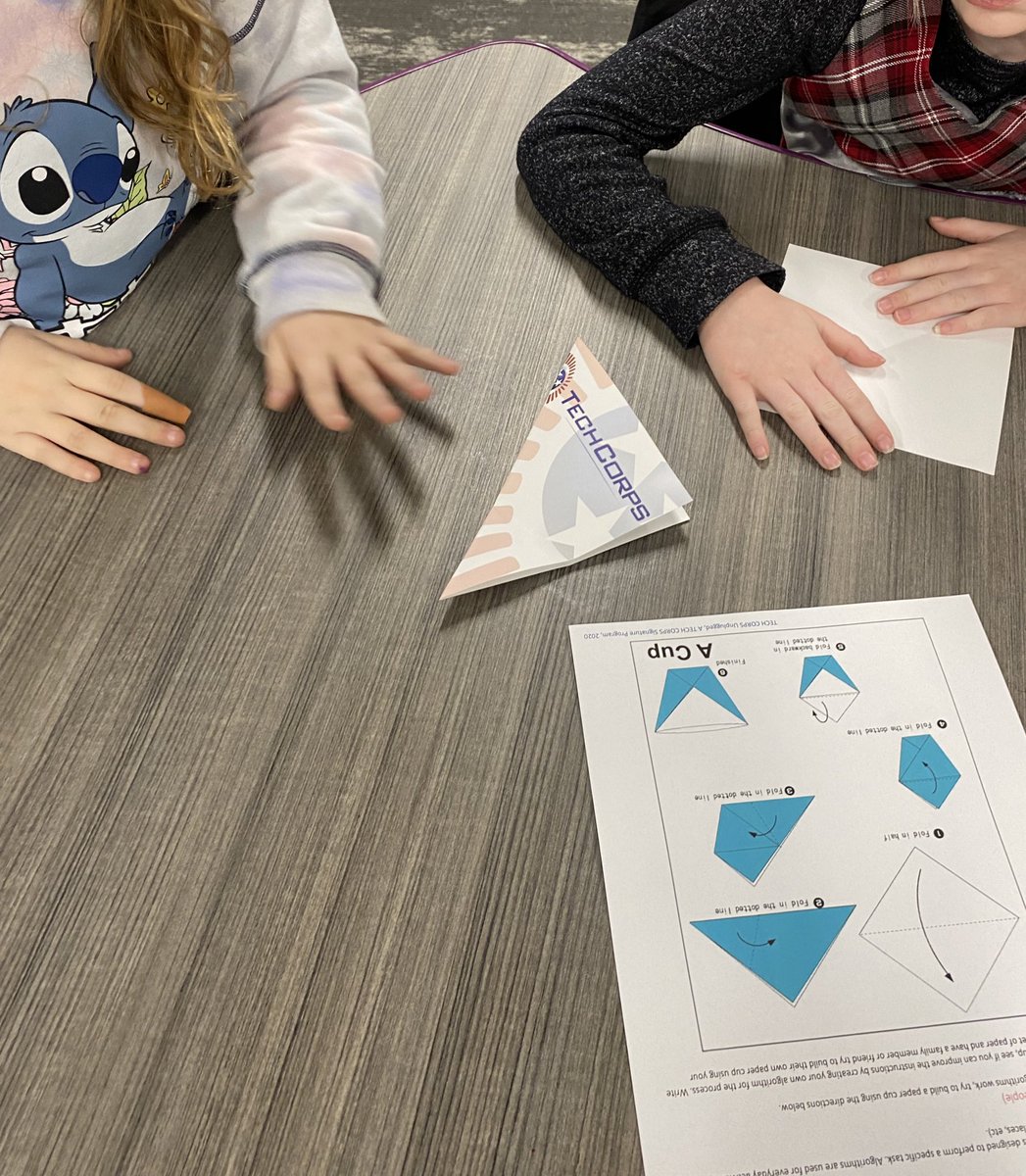 mrs_schwartz's tweet image. Going unplugged for #CSEdWeek2023 has been a hit! The intro to algorithms with origami was so fun that a student asked me for extra paper so he could make more cups as presents for his friends & family! Thank you to @techcorpsus & @Hyland for these resources! #TECHCORPS