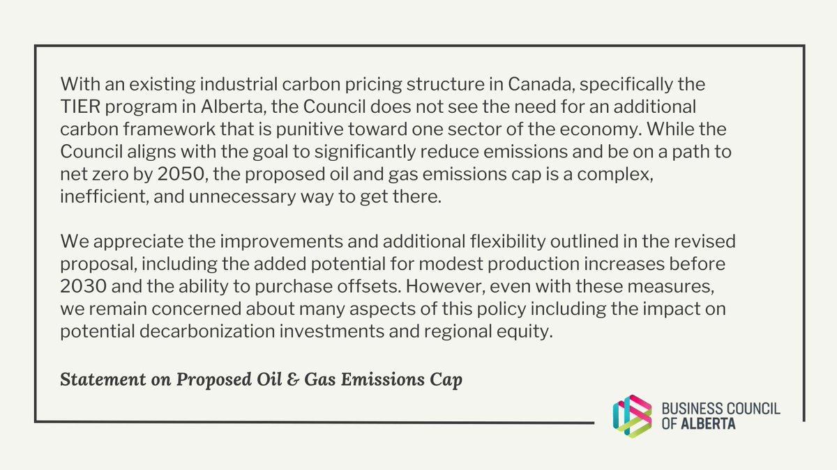 In response to today's announcement to impose a cap on oil and gas emissions, please see below for a brief statement from the Council. We will be reviewing the proposed framework in detail and providing additional analysis and feedback. Full statement to come.