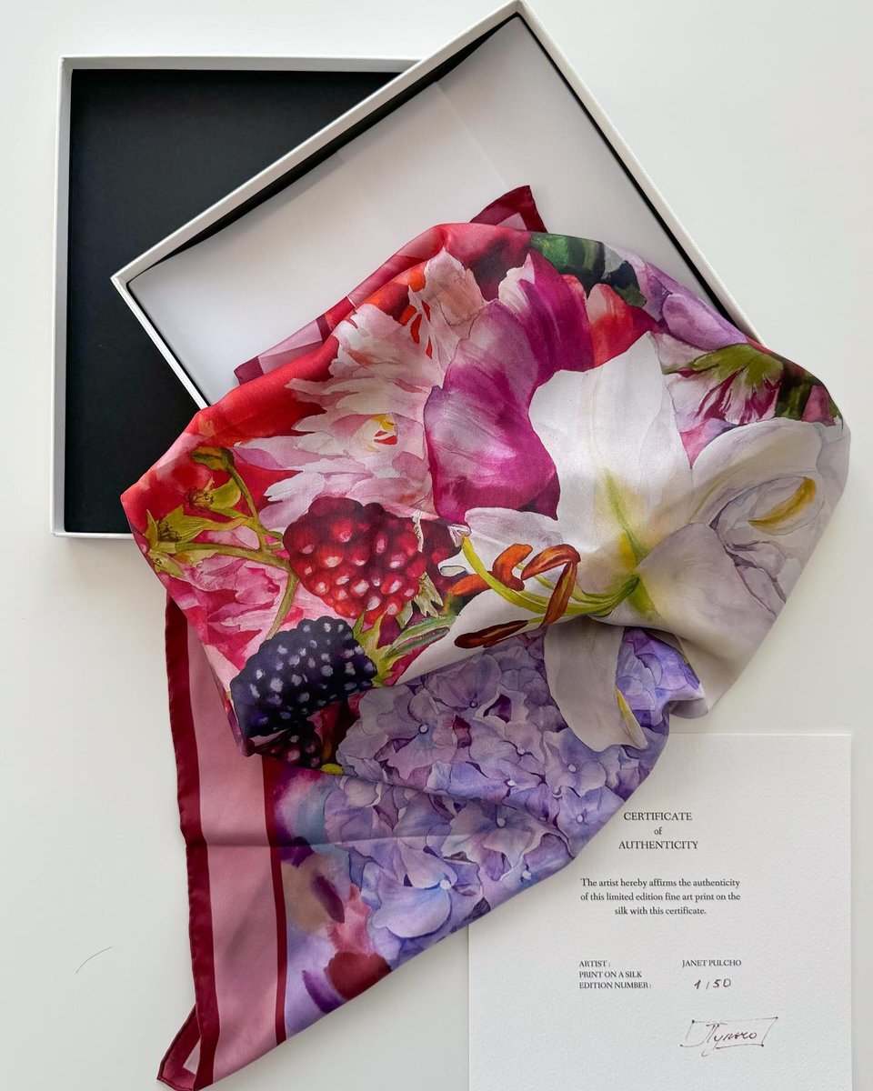 janetpulcho's tweet photo. ❤️‍🔥50 Limited Edition Silk Scarves with my flower print
https://t.co/fidUgPK2OP
“Flower symphony" silk scarf , is delightful to wear, and would be charming as a framed work of art.  
30 inches square. With beautiful packaging in a box and with certificate of authenticity. https://t.co/5B484oknYU