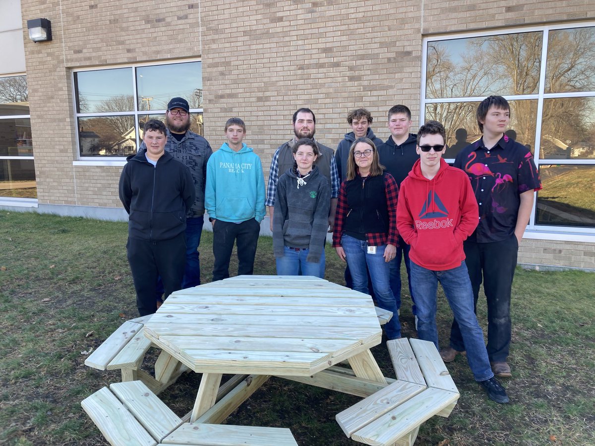 TravisMackey67's tweet photo. A lot of great things going on with Geneseo building trades and intro to building trades. Building trades - Concrete work, roof work. Intro class built picnic tables and bench’s for Northside Elementary. https://t.co/pxiOcoYJsU