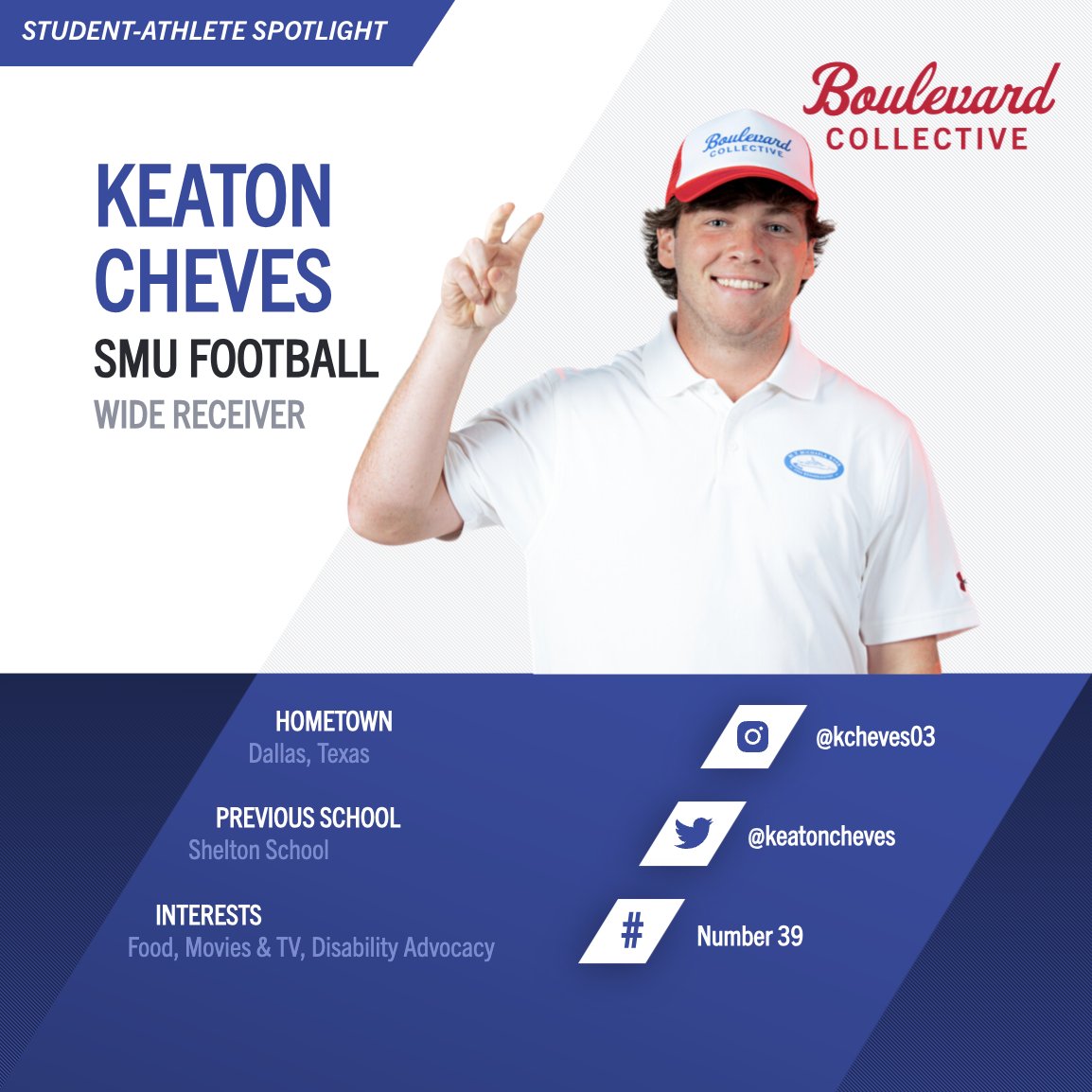 👋 Meet <a href="/keatoncheves/">Keatoncheves</a>: A Dallas local, a dedicated SMU fan, and an <a href="/SMUFB/">SMU Football</a> WR.

Keaton is also a Hunt Scholar and involved in Student Senate. He's in the graduating class of '26, studying Sports Management and Corporate Communication.
#StudentAthleteSpotlight