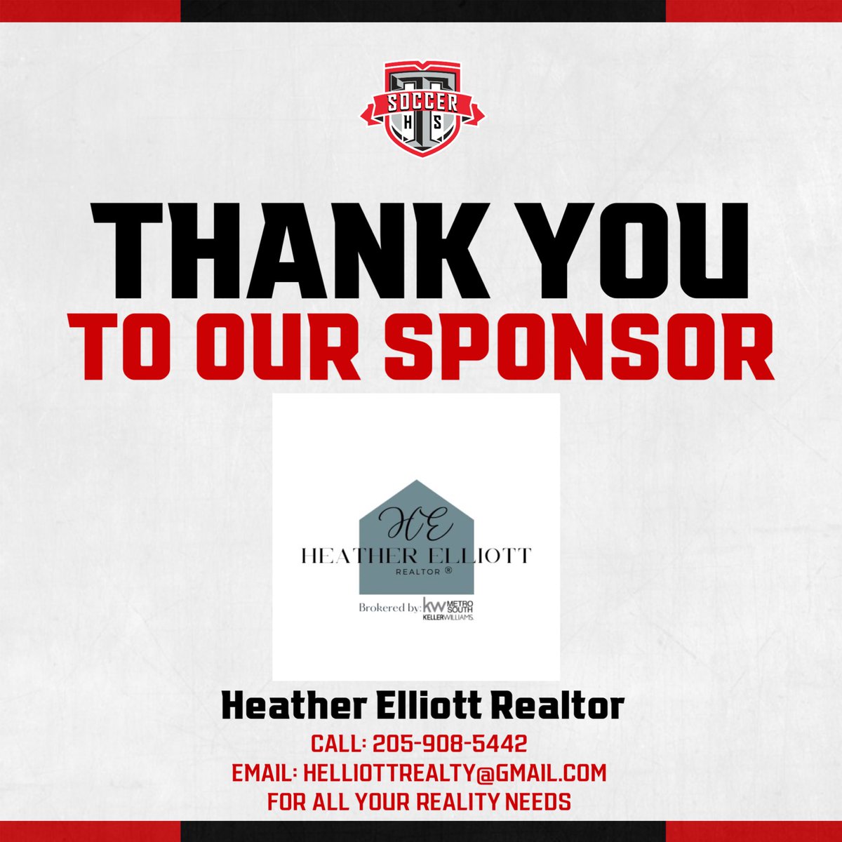 We would like to welcome back Heather Elliott with Keller Williams Metro South as a Gold Sponsor of the Thompson Soccer Program!  Please support our sponsors!