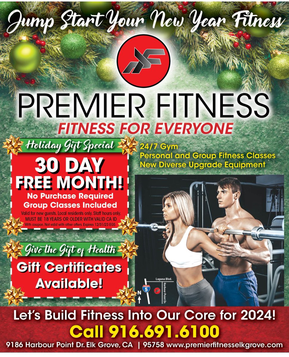 Start your New Year resolution with Premier Fitness. Take advantage of the savings and visit today ￼￼#Fitness #FitnessJourney #GroupClasses #PersonalClasses #PremierFitnessElkgrove #SacShopperSavings