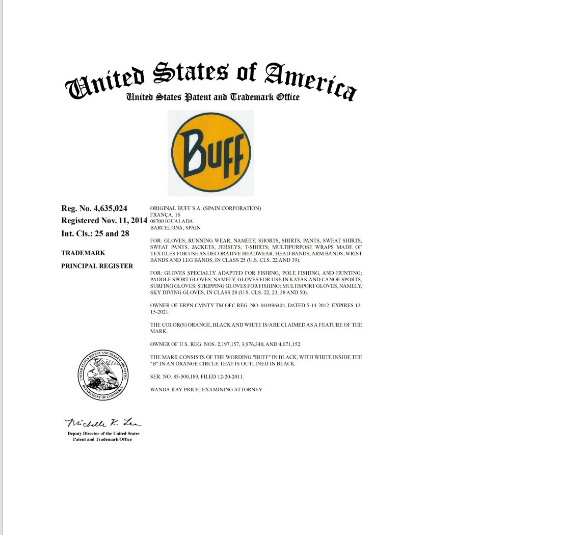 Here you go <a href="/roamwithdee/">roamwithdee</a>, the certificate showing that BUFF is a registered trademark of Original Buff S.A. <a href="/survivorcbs/">SURVIVOR</a> #survivor45 #trademarks  #buff