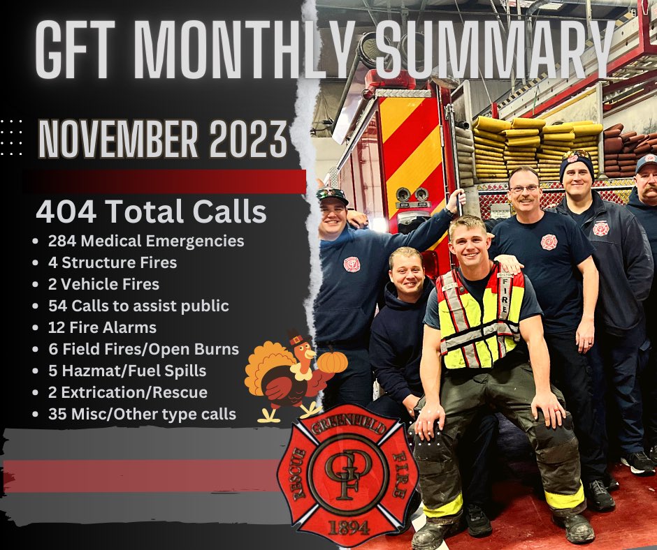 November gave us so much to be thankful for at GFT! 🦃 

We are especially thankful for all of the hard work our crews put in last month and every month! 

#GFT #Community #Firedepartment