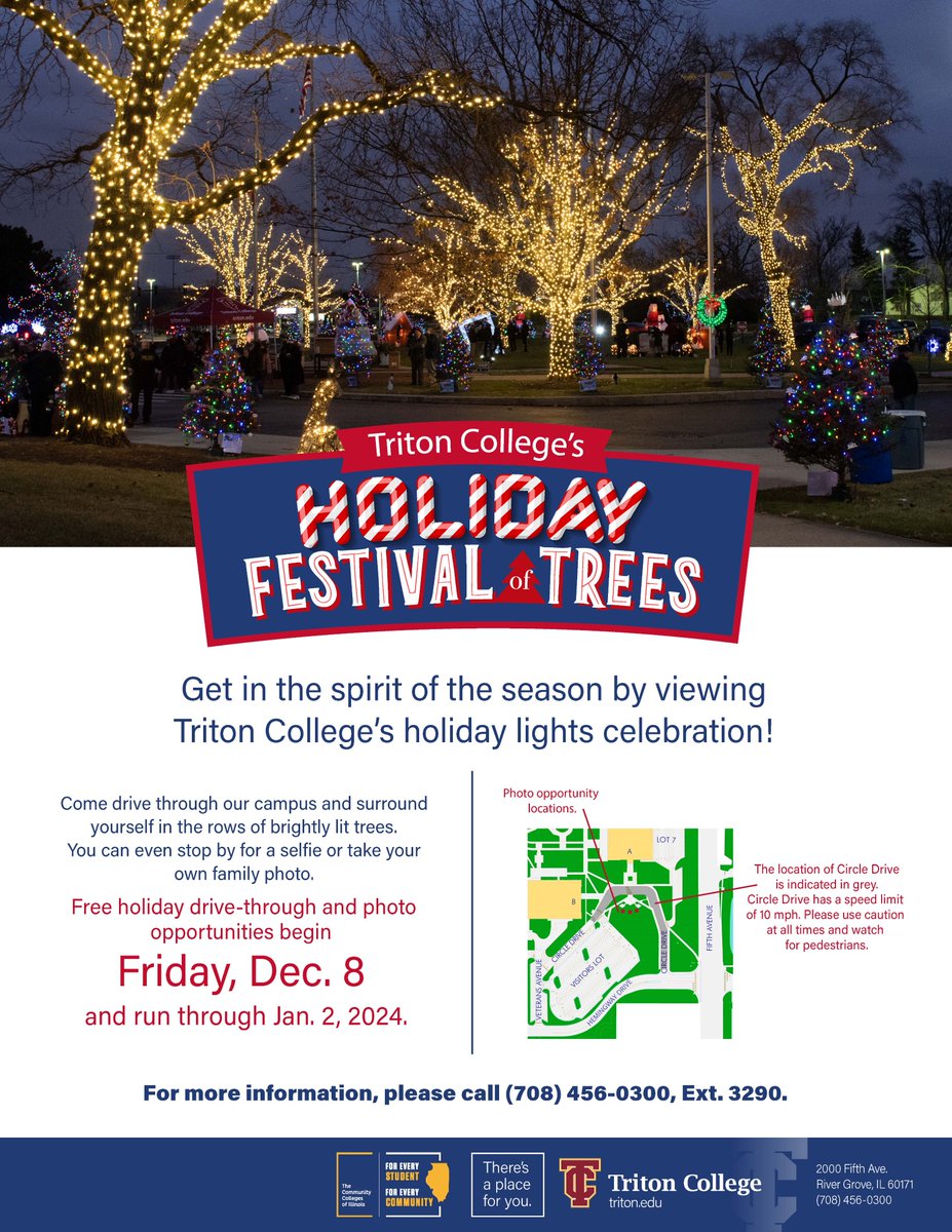Get in the holiday spirit by checking out at Triton College's Holiday Festival of Trees! The free holiday drive-through begins tonight and runs through Jan. 2 <a href="/tritoncollege/">Triton College</a>. For more information, call 708.456.0300 ext. 3290.