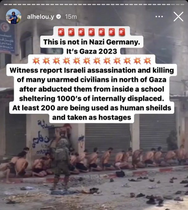1b2_r's tweet photo. @azaizamotaz9 ISreal false story as usual…
Those are civilians who were taken away from their families from a shelter school in Jabalia. They were subjected to torture and some were executed in front of their children without any charges other than being Palestinians from Gaza👇🏻 https://t.co/UMMj1qrlY0