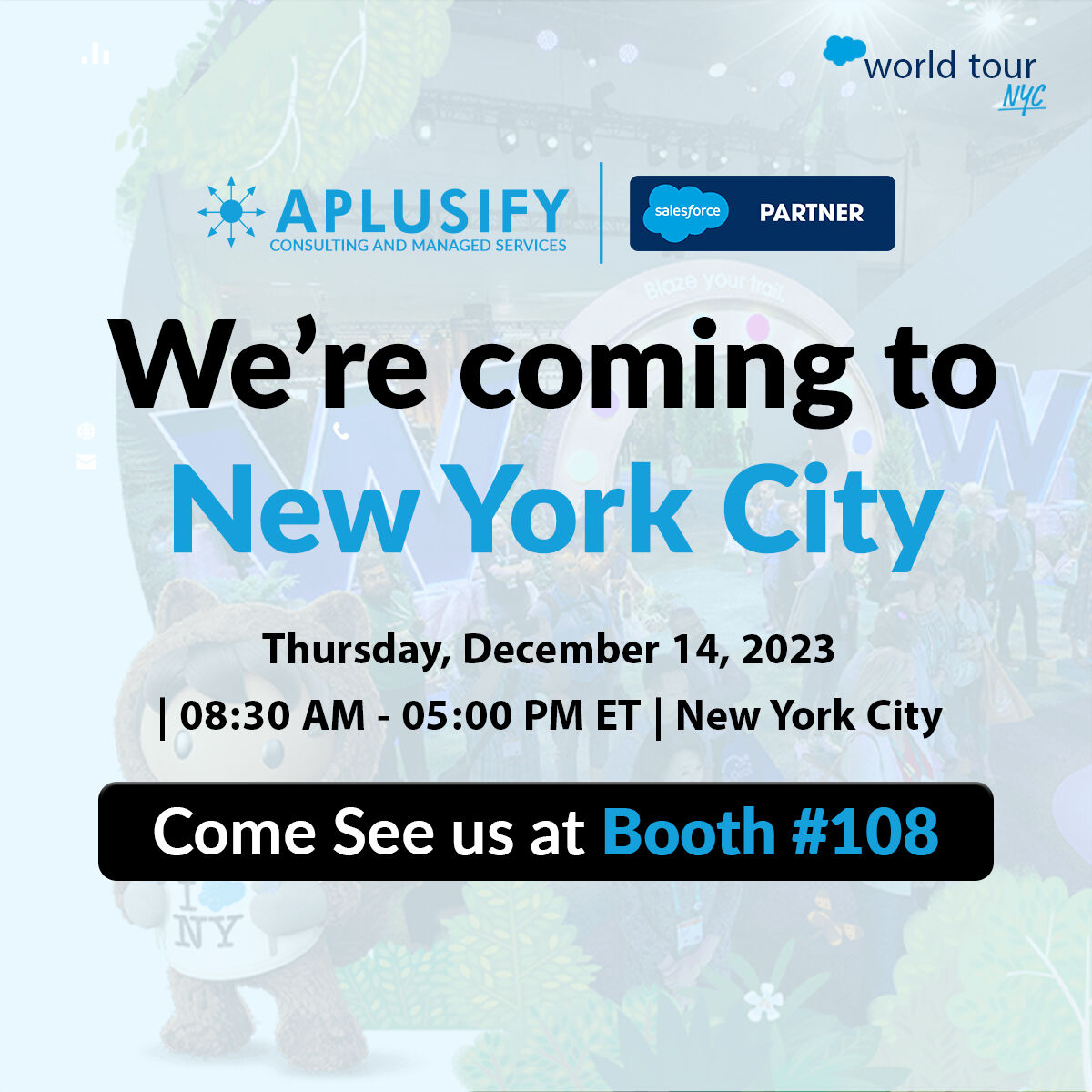 aplusifyllc's tweet photo. Exciting Announcement!

#Aplusify is excited to participate in the upcoming Salesforce World Tour NYC on December 14th!

reserve your spot and be part of this transformative experience!https://t.co/XDvE8vou6L 

#Association #SalesforceWorldTourNYC #AI #Innovation #Salesforce https://t.co/hmNGBIuUKW