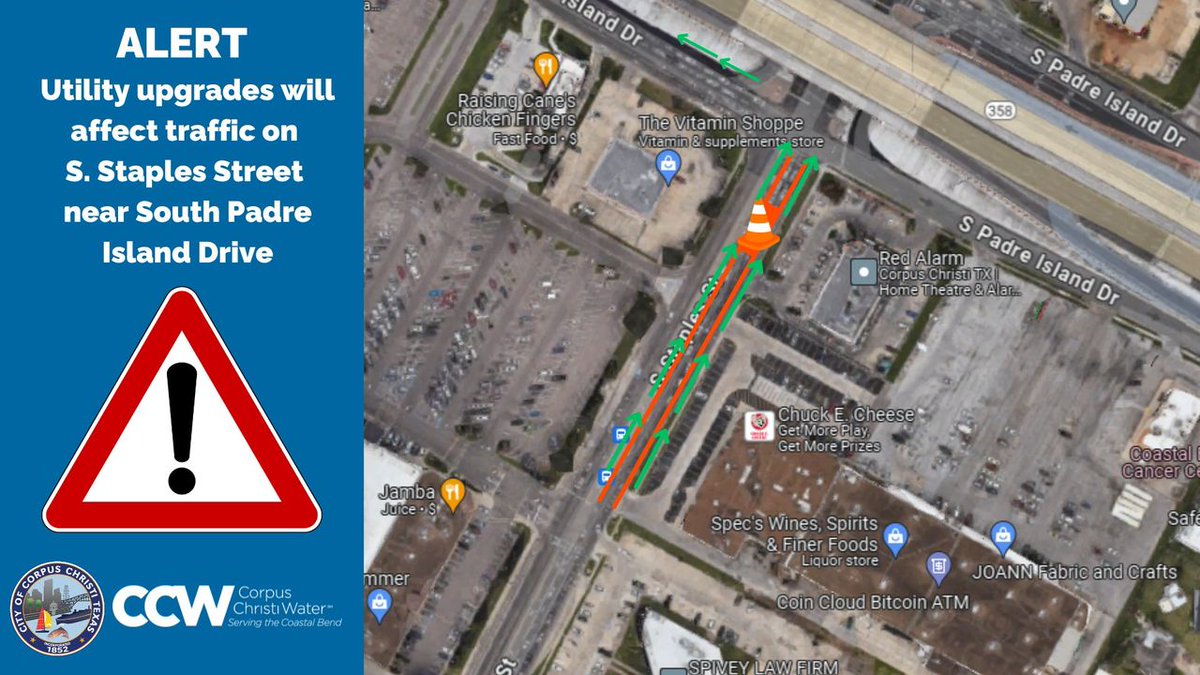 Planned utility upgrades begin this evening in the 5100 block of South  Staples Street near South Padre Island Drive. Work is expected to take  several hours overnight. Work zone safety is a