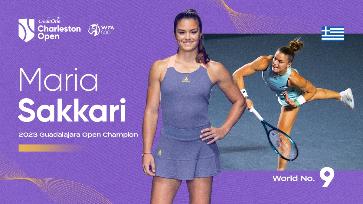 The Sakk Attack is returning to the Lowcountry. ⚡️ For the first time since 2019, World No. 9 Maria Sakkari will compete in the #CharlestonOpen. Sakkari is coming off of a successful 2023 season where she captured the biggest title of her career in Guadalajara. 🏆