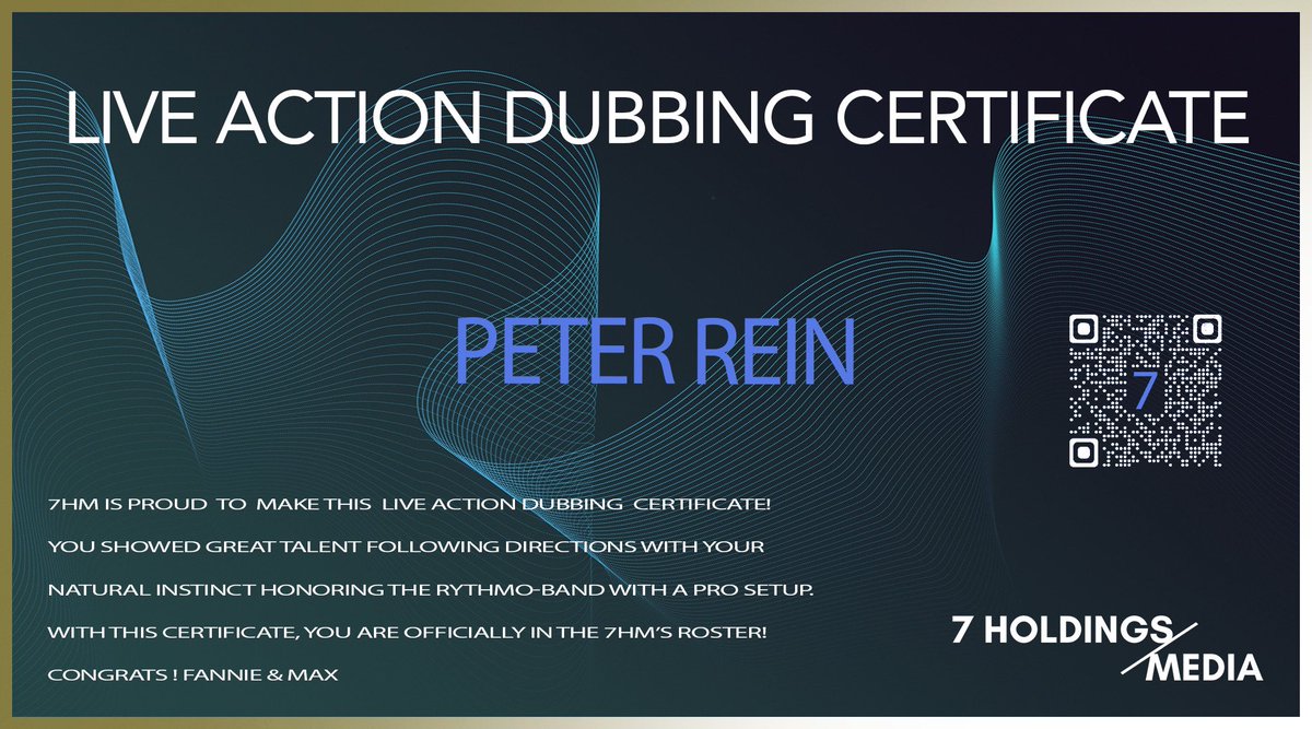 PeterReinVO's tweet image. Hey, check it out! I’m #7HM certified!

Thanks @fannie_brett and @max_7hm! 

But for real, I love dubbing work and am honored to be a small part of such a fantastic studio!
#dubbing #liveactiondubs