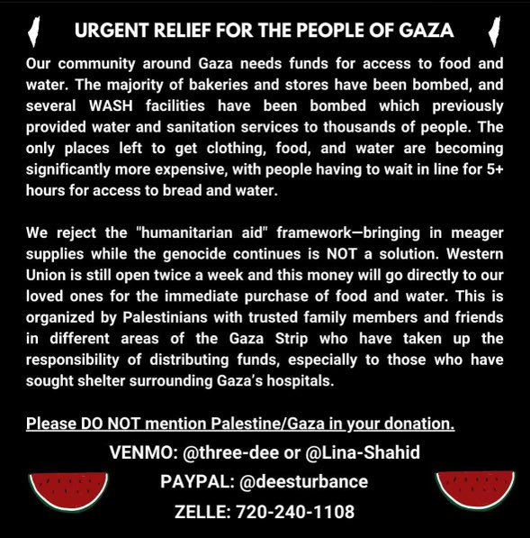 our friends and families are counting on us to survive. this fund will keep running until further notice. the situation back home in 🇵🇸 has never been this dire and our loved ones, their loved ones, and so on, NEED funds. every dollar counts. share and spare what you can.