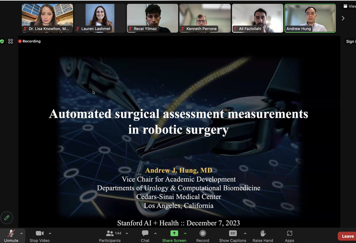 LisaMKnowlton's tweet photo. It was a pleasure to co-moderate the @StanfordAIMI AI+Health conference session on AI Applications for Surgical Training with @OpNotes grad and @hopkinssurgery faculty Jeff Jopling @2Cut2Cure . Congrats to our expert panel 🇺🇸🇨🇦 @AjhungMD @AMFazlollahi @recaiyilm @khperrone https://t.co/fC1IEilCFF